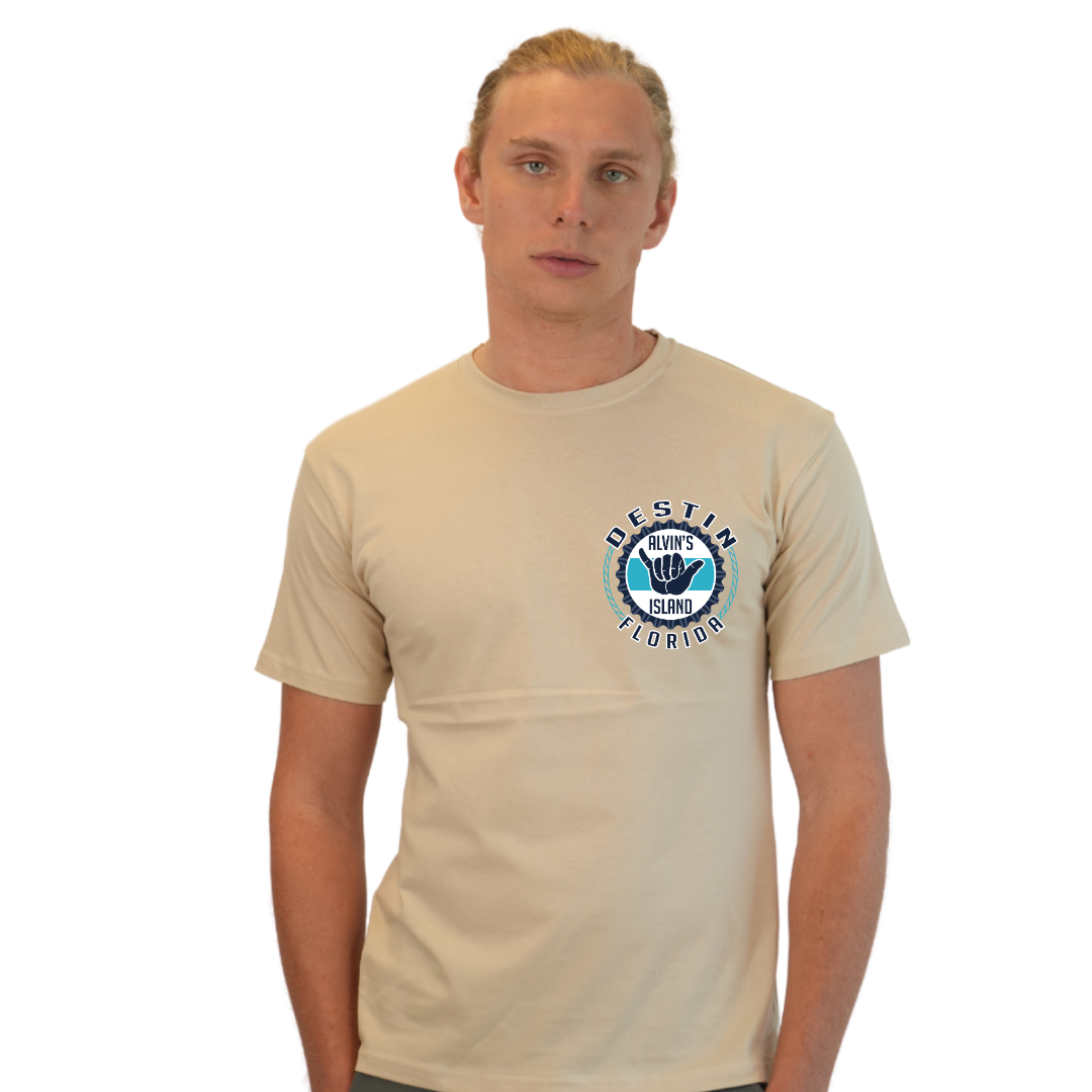 Destin Combed Cotton Men T-Shirt with a Alvin's island Hang Loose Design Style CC1000