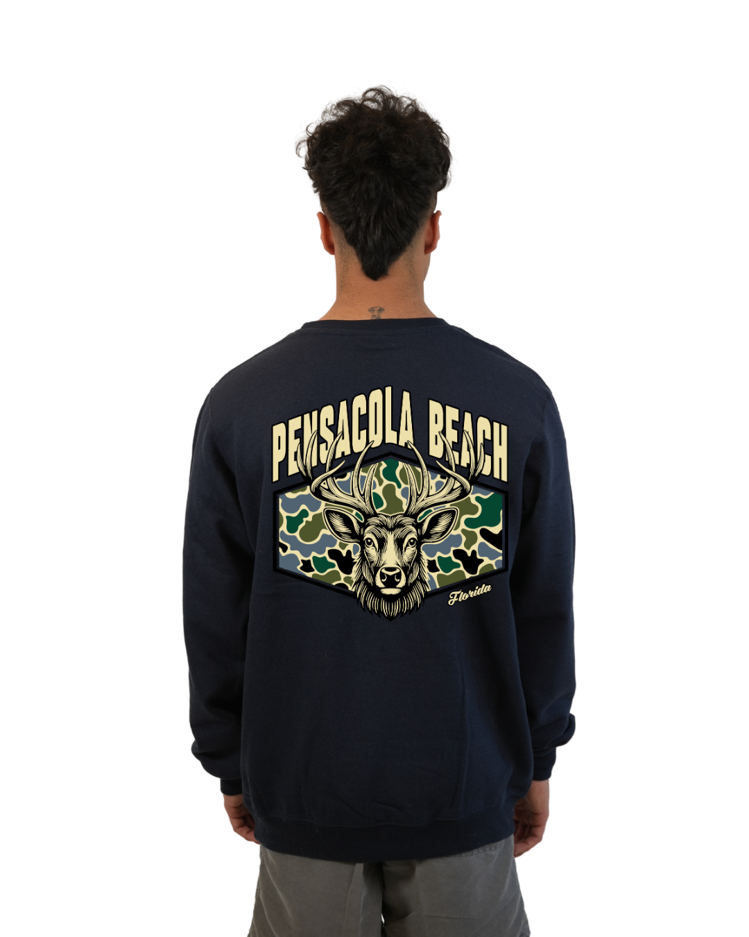 Pensacola Beach Deer Men Crewneck – Camouflage Edition