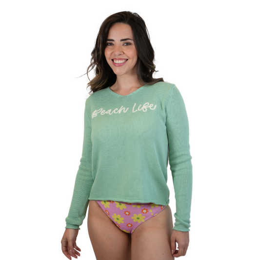 Women Beach Life Emb Sweater Style Sw10001 Sweater alvinsisland.com SMALL GREEN