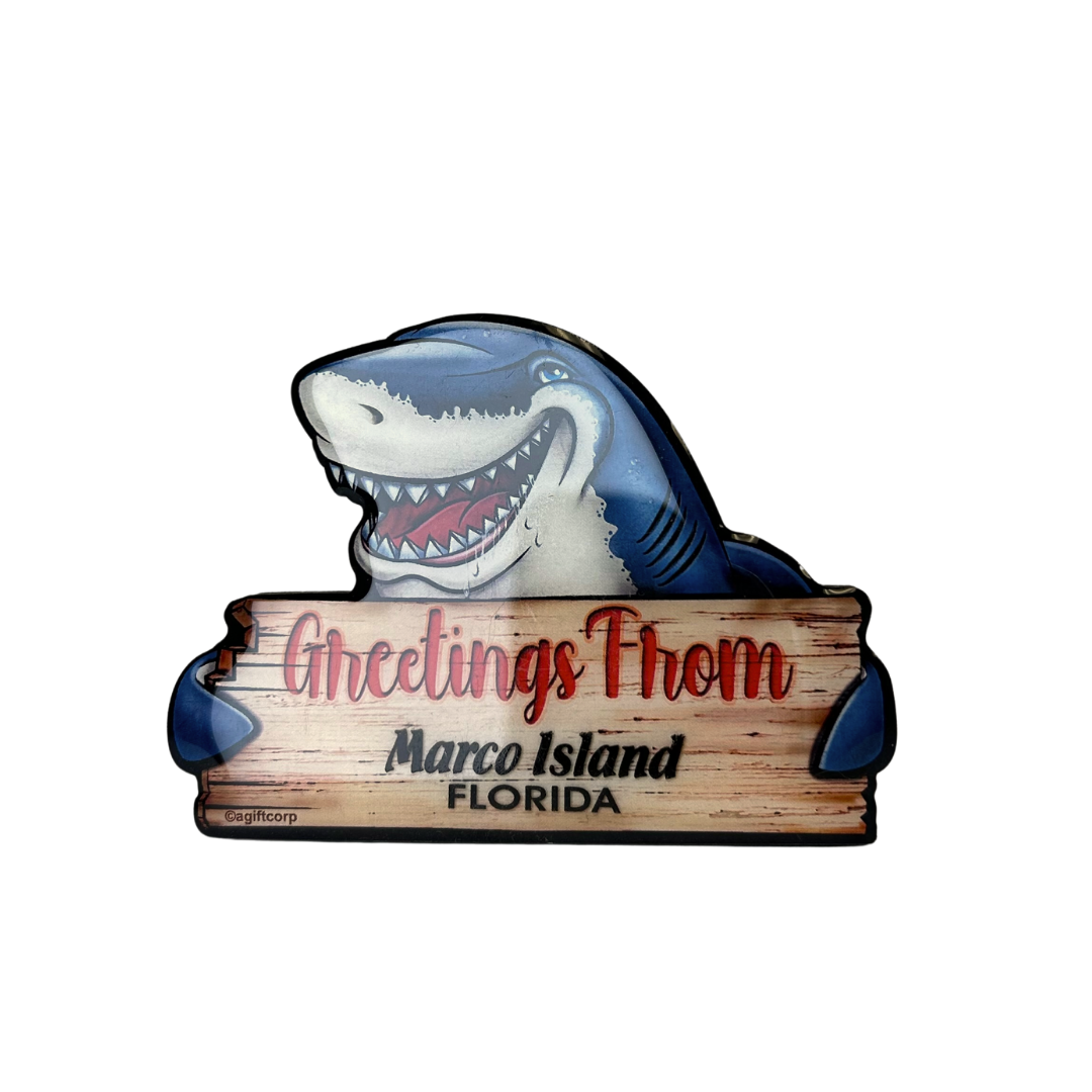 Marco Island Shark Greetings Mdf Magnet Wood