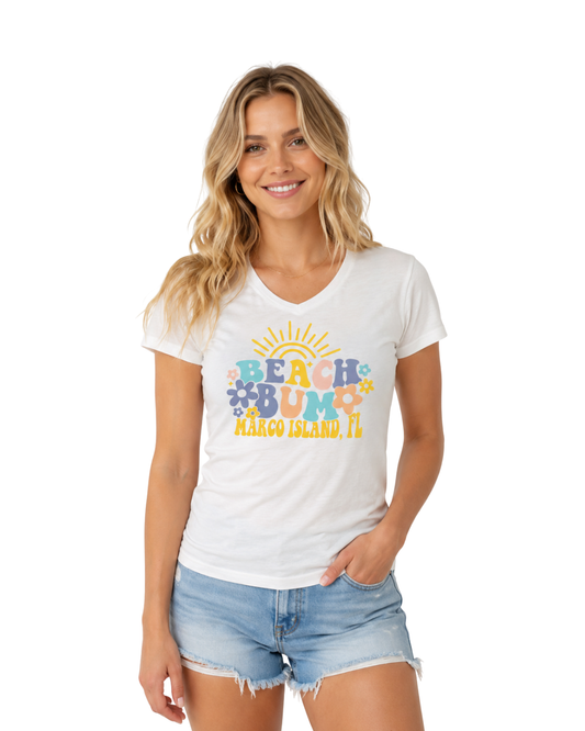 Marco Island, Fl V-Neck Beach Bum Tee