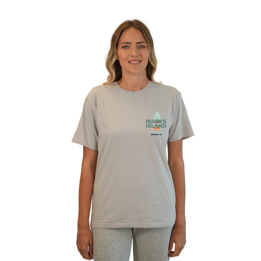 Destin Combed Cotton Women T-Shirt with a Alvin's island Surf Board Design Style CC1000