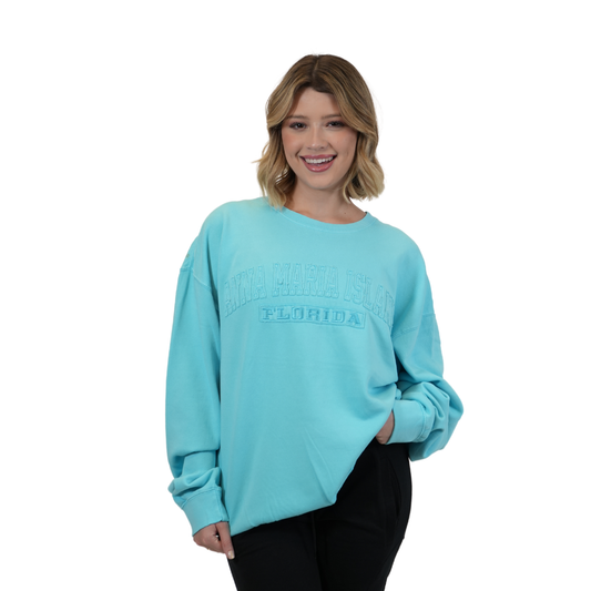 Ana Maria Island Garment Dye Crewneck W/ City Name Applique Style AP350