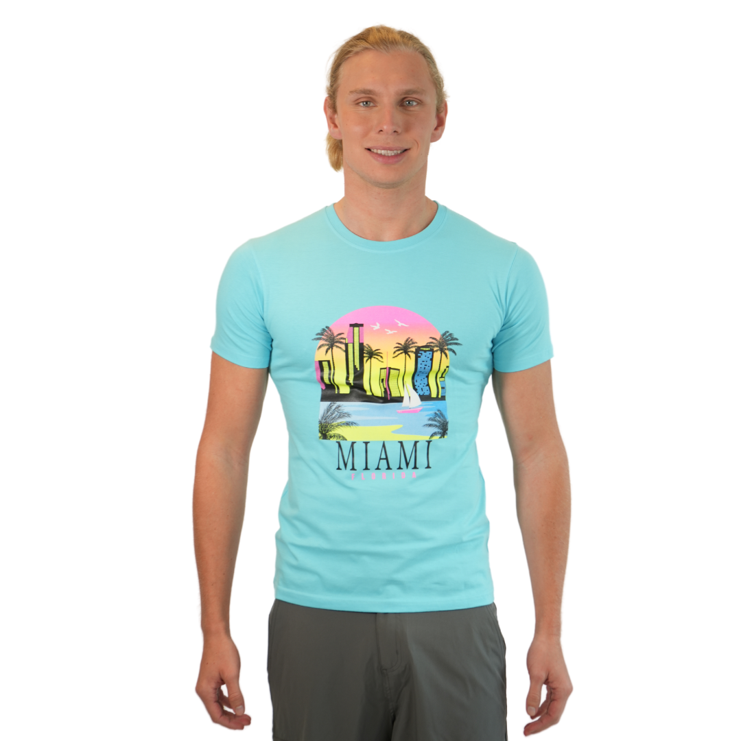 Miami Skyline Fluor Combed/Cotton Unisex Lagoon T-Shirt Style Cc1000