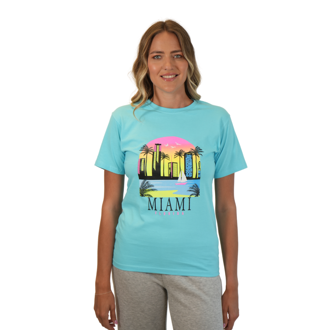 Miami Skyline Fluor Combed/Cotton Women Lagoon T-Shirt Style Cc1000