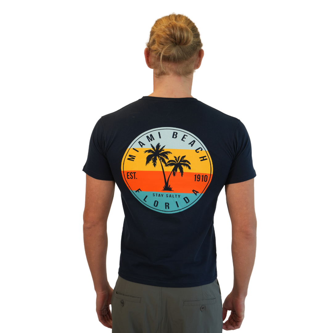 Miami Saty Salty Circle Combed/Cotton Unisex Navy T-Shirt Style Cc1000