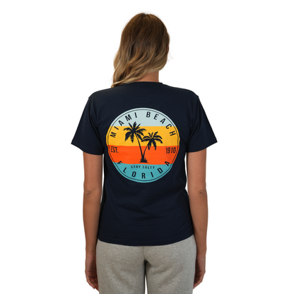 Miami Stay Salty Circle Combed/Cotton Women Navy T-Shirt Style Cc1000