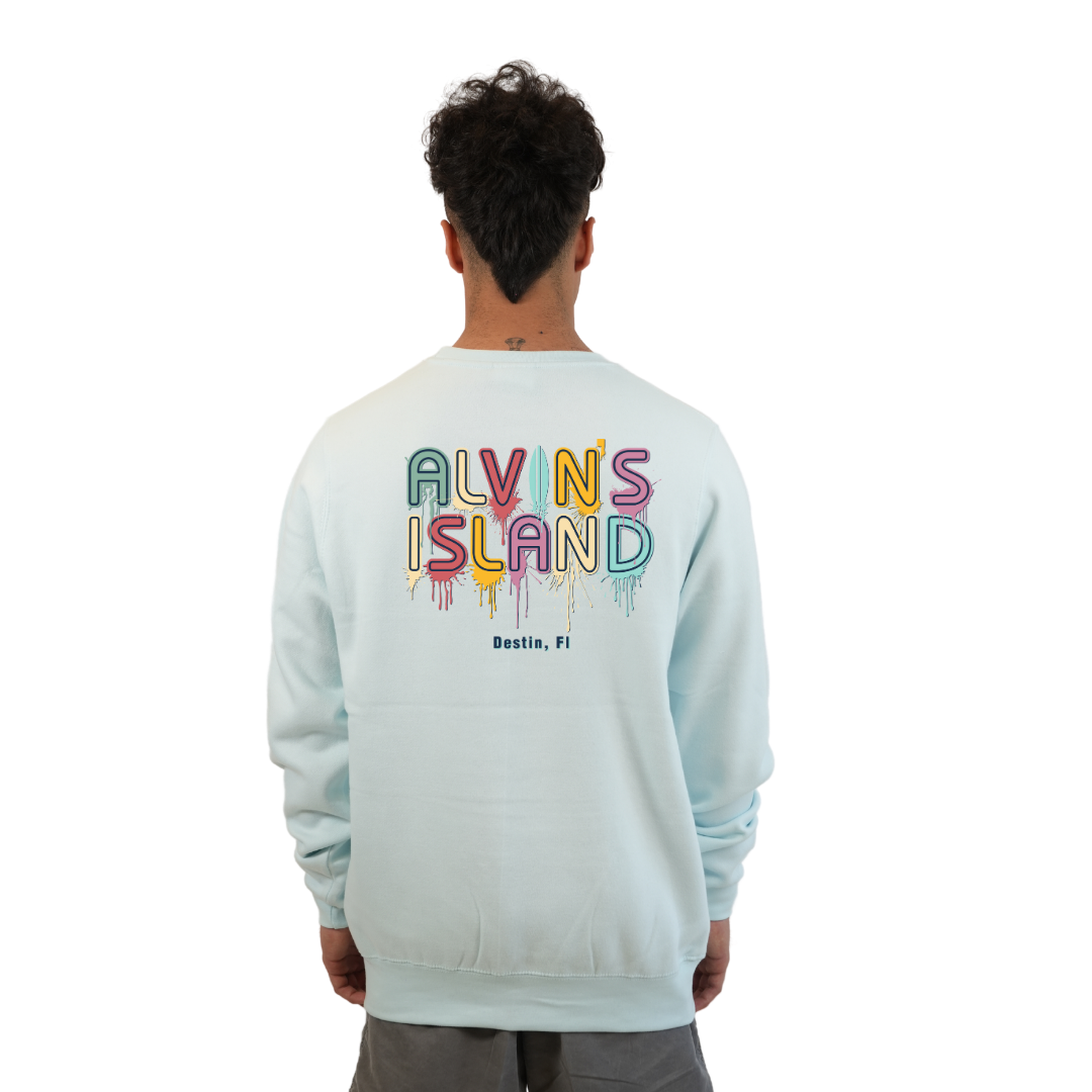 Destin Florida Fleece Crewneck Sweatshirt Men with a Alvin's island Drip Painting Design Style 067