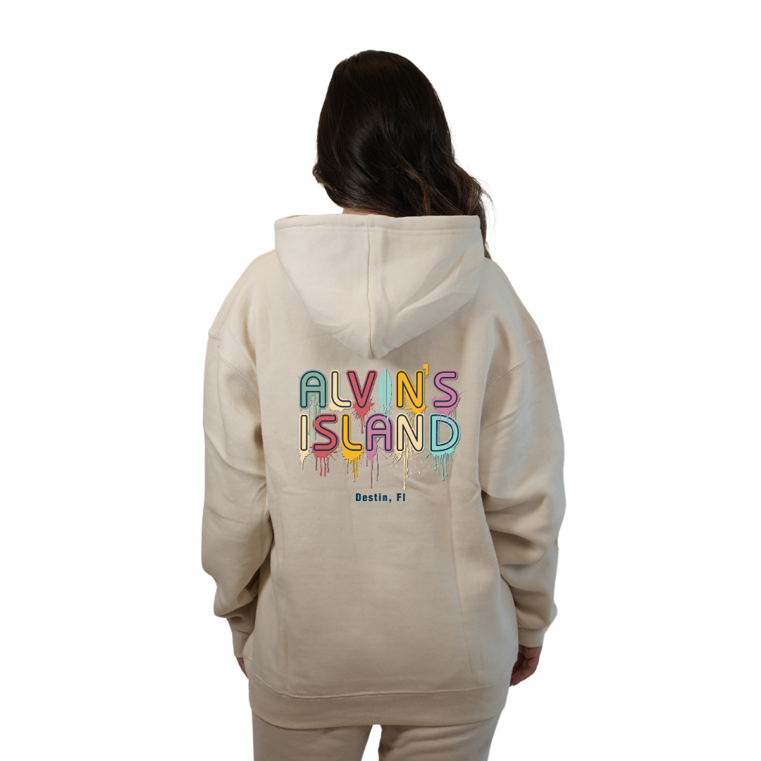 Destin Florida Pullover Hoodie Women with a Alvin's island  Drip  Painting Design Style 252