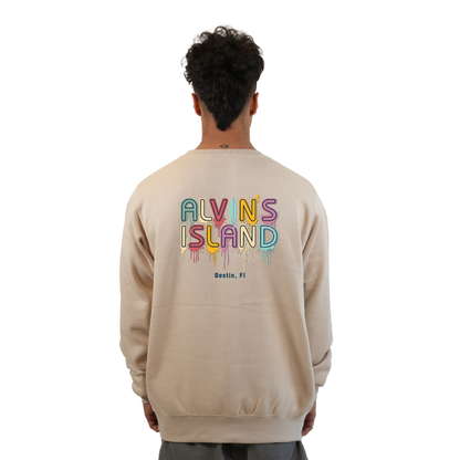 Destin Florida Fleece Crewneck Sweatshirt Men with a Alvin's island Drip Painting Design Style 067