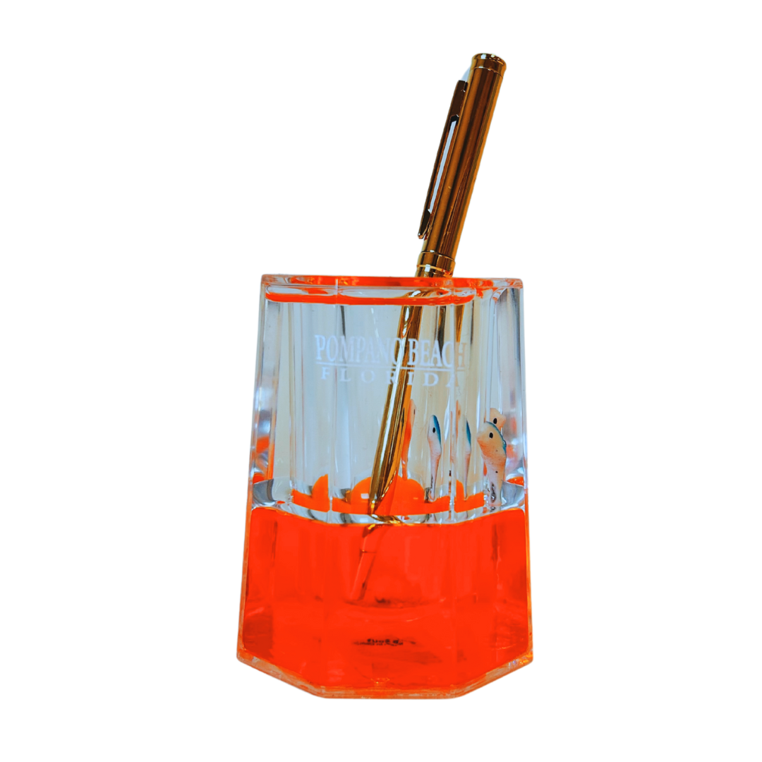 Pompano Beach. Fl, Dolphins Pen Holder Water Octagon Souvenirs