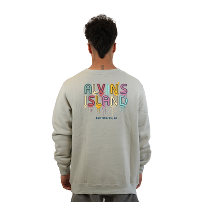 Gulf Shores Fleece Crewneck Sweatshirt Men with a Alvin's island Drip Painting Design Style 067