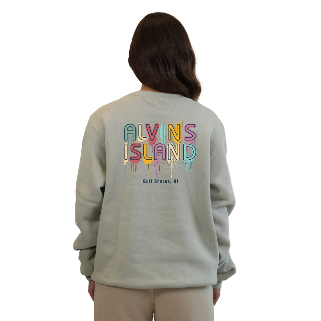 Gulf Shores Fleece Crewneck Sweatshirt Women with a Alvin's island Drip Painting Design Style 067