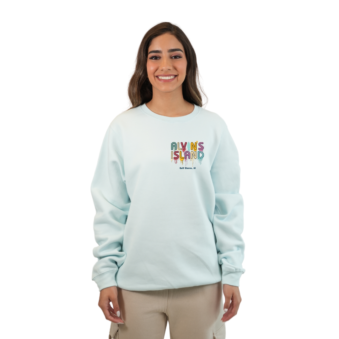 Gulf Shores Fleece Crewneck Sweatshirt Women with a Alvin's island Drip Painting Design Style 067