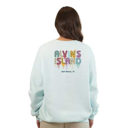 Gulf Shores Fleece Crewneck Sweatshirt Women with a Alvin's island Drip Painting Design Style 067