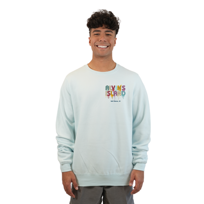 Gulf Shores Fleece Crewneck Sweatshirt Men with a Alvin's island Drip Painting Design Style 067