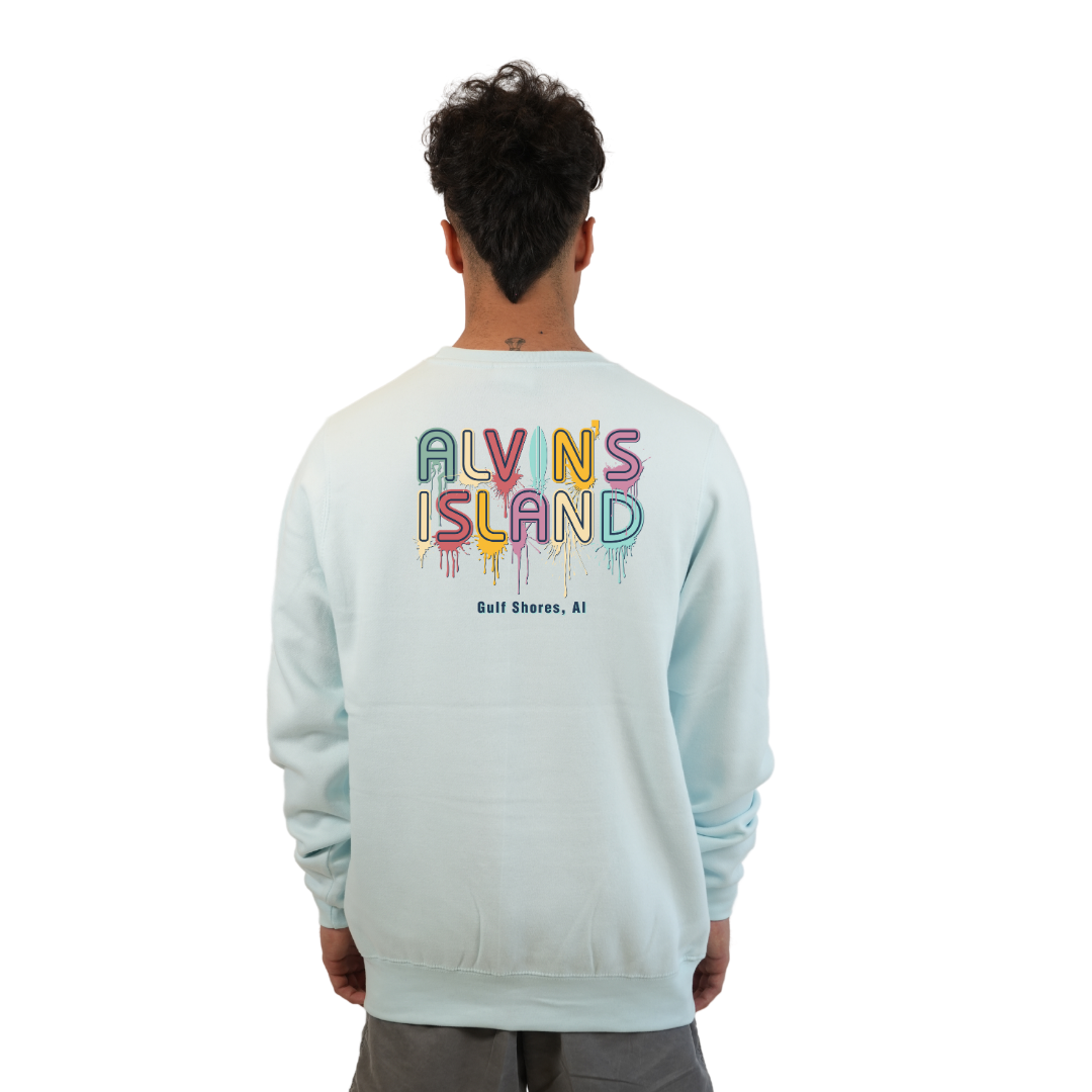 Gulf Shores Fleece Crewneck Sweatshirt Men with a Alvin's island Drip Painting Design Style 067