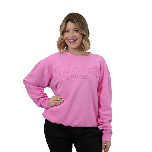 Marco Island Fl, Garment Dye Crewneck W/ City Name Applique Style AP350