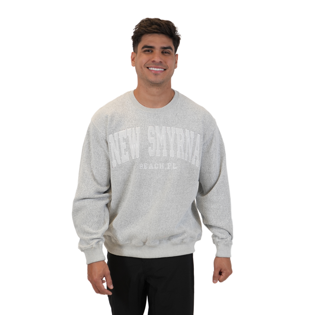 New Smyrna Beach Fl. Nantucket Crewneck W/ City Name Applique Style Ap267 Sweater alvinsisland.com Salt & Pepper S