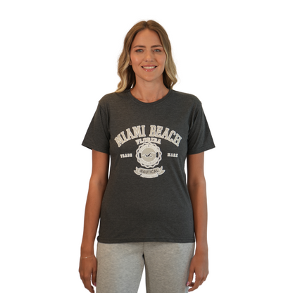 Miami Nautical Poly/Cotton Women Charcoal T-Shirt Style Pc1001