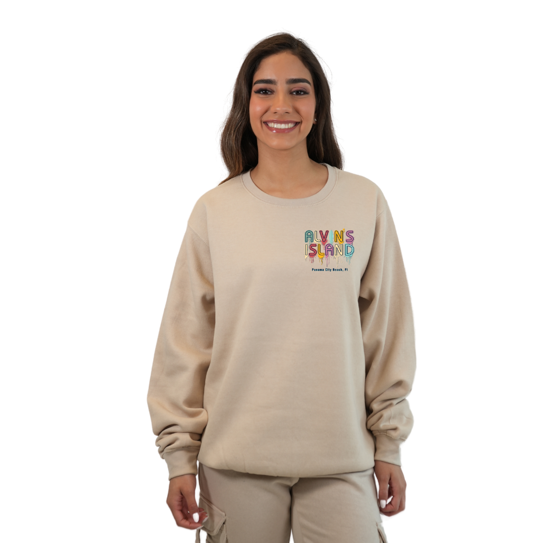 Panama City Florida Fleece Crewneck Sweatshirt Women with a Alvin's Island Drip Panting Design Style 067