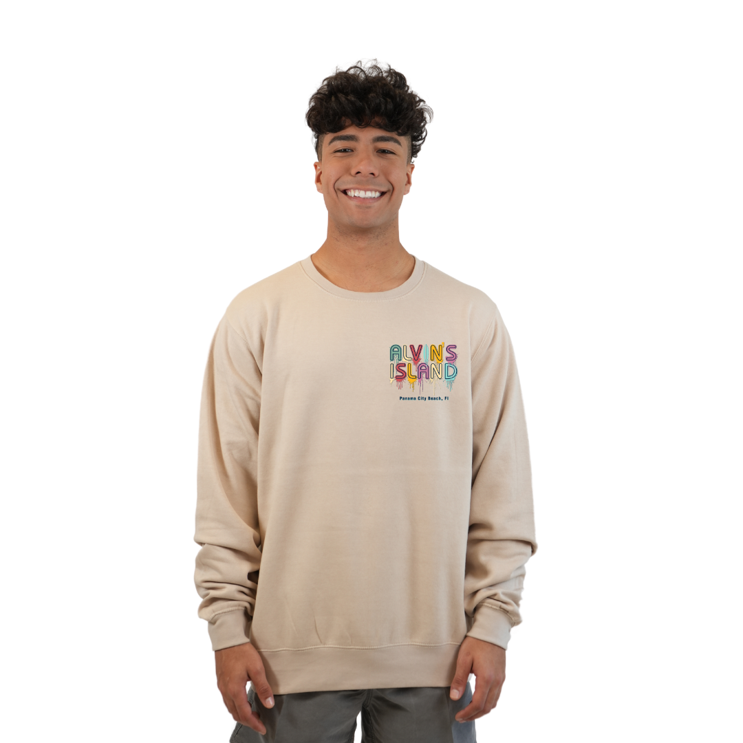 Panama City Florida Fleece Crewneck Sweatshirt Men with a Alvin's Island Drip Panting Design Style 067