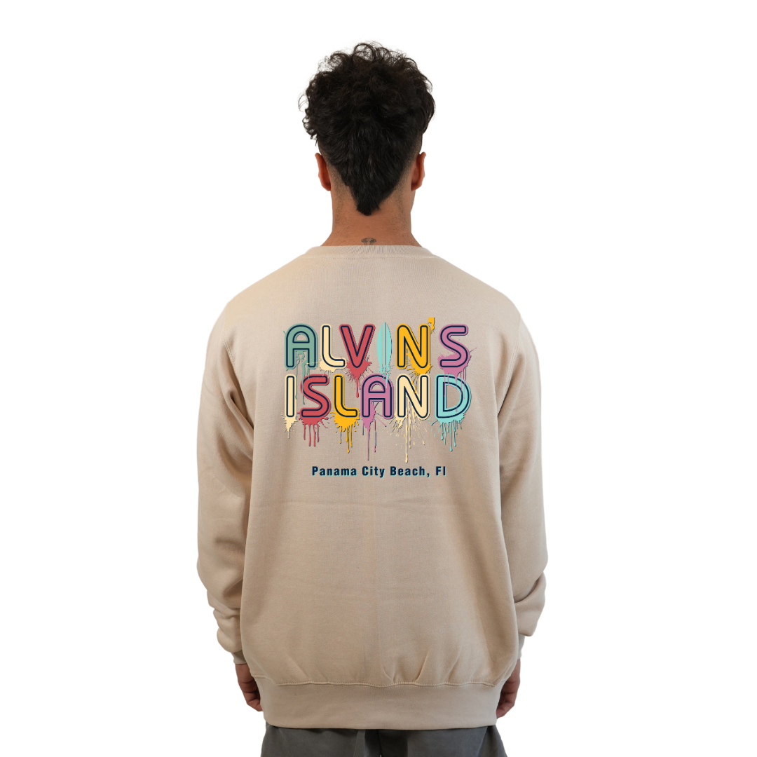 Panama City Florida Fleece Crewneck Sweatshirt Men with a Alvin's Island Drip Panting Design Style 067