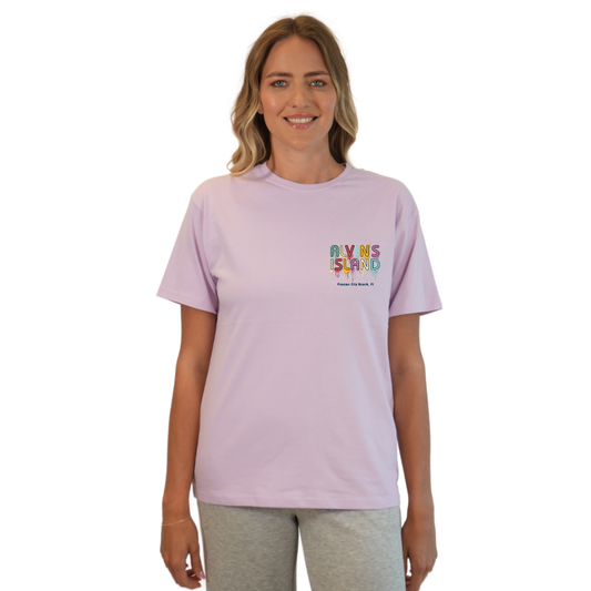 Panama City Beach Combed Cotton Women T-Shirt with a Alvin's island  Drip  Painting Design Style CC1000