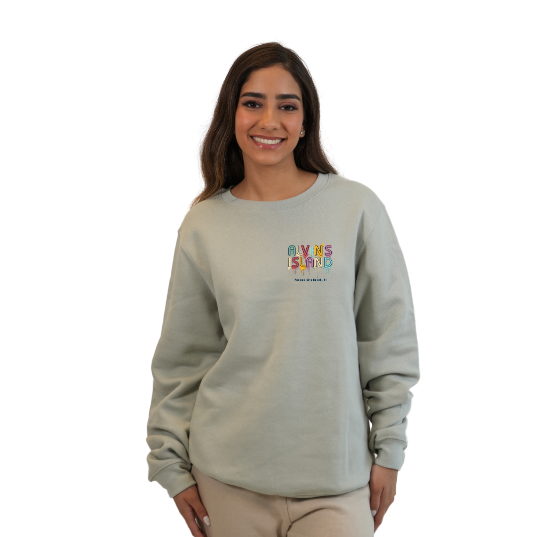 Panama City Florida Fleece Crewneck Sweatshirt Women with a Alvin's Island Drip Panting Design Style 067