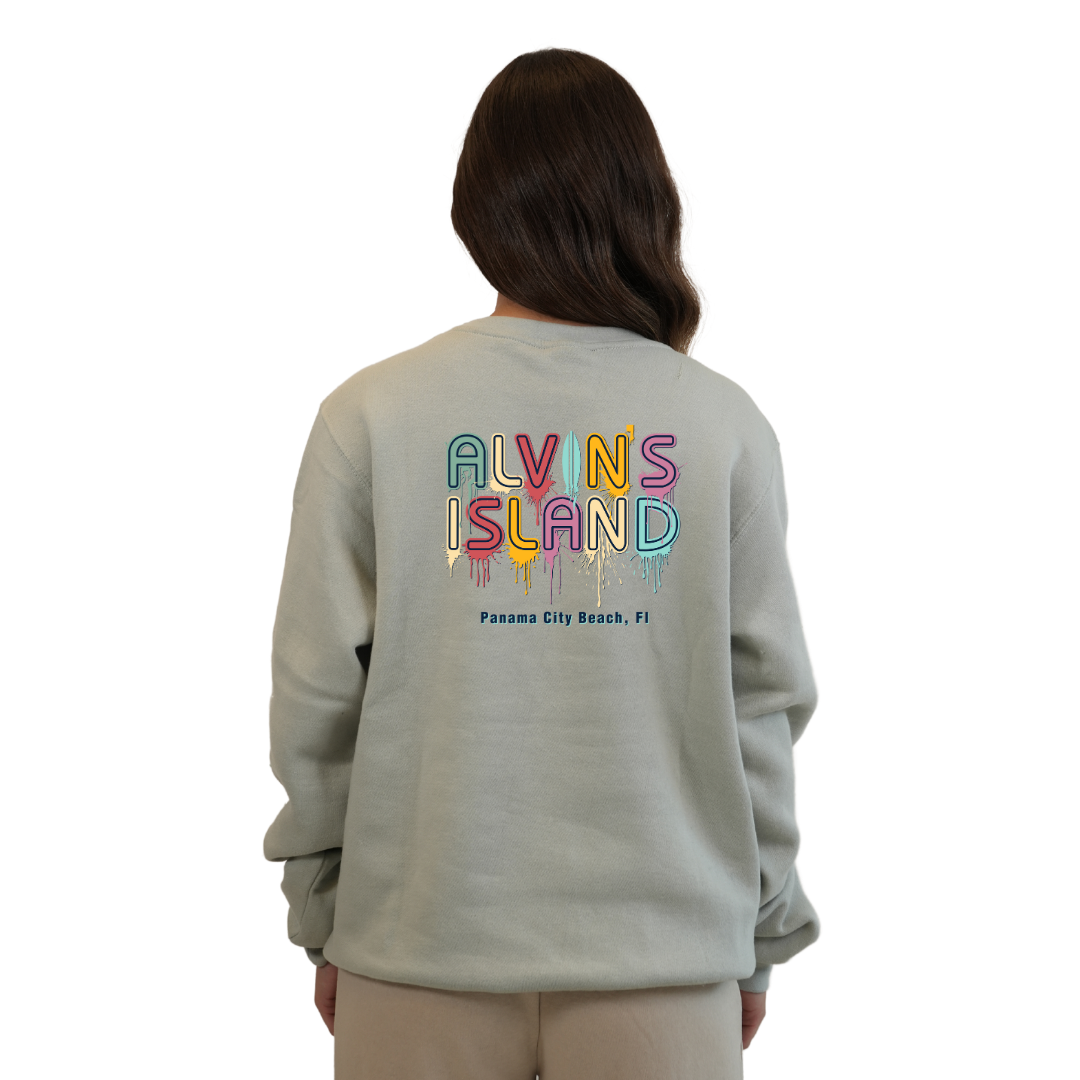 Panama City Florida Fleece Crewneck Sweatshirt Women with a Alvin's Island Drip Panting Design Style 067