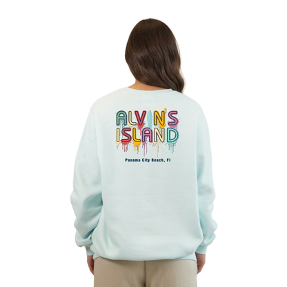 Panama City Florida Fleece Crewneck Sweatshirt Women with a Alvin's Island Drip Panting Design Style 067