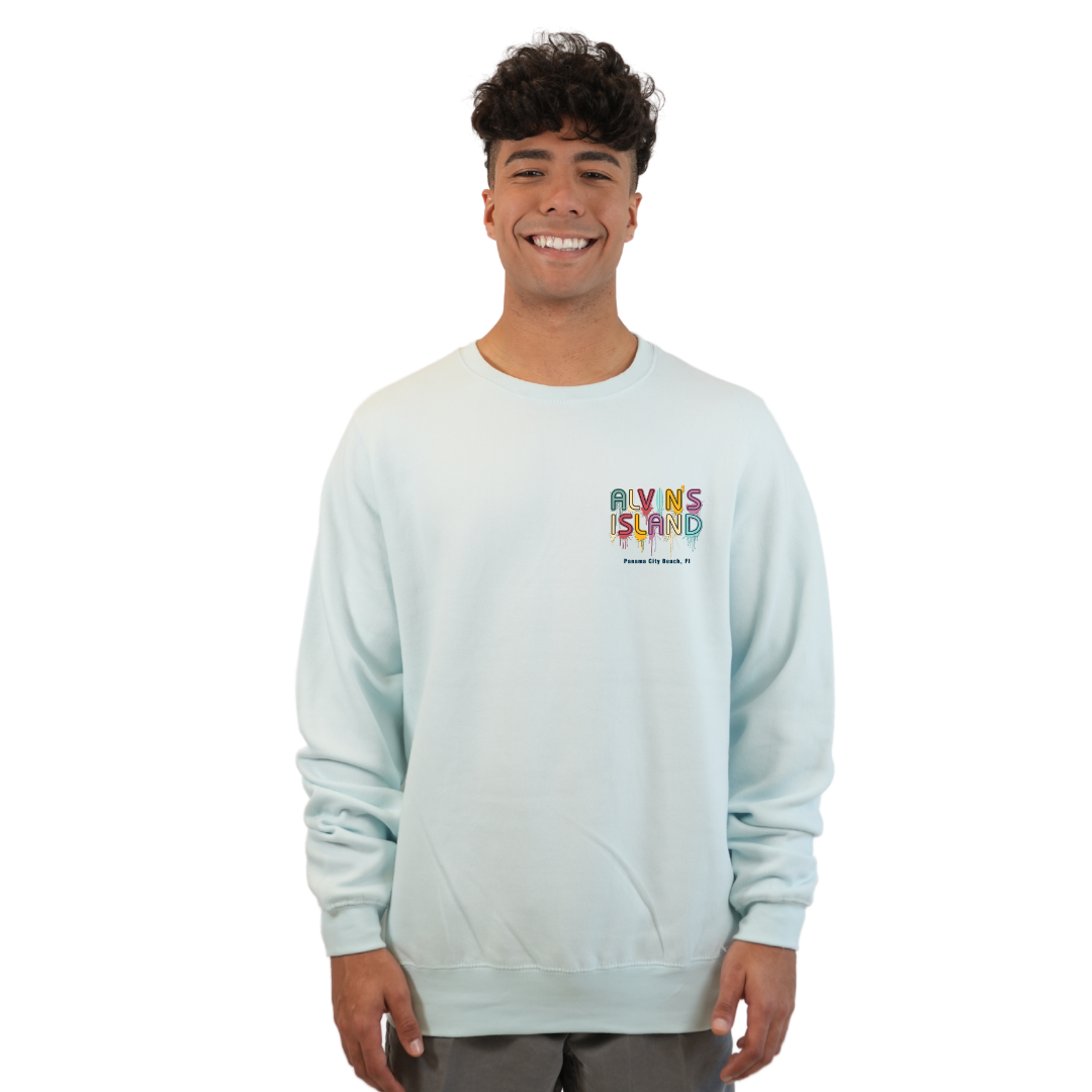 Panama City Florida Fleece Crewneck Sweatshirt Men with a Alvin's Island Drip Panting Design Style 067