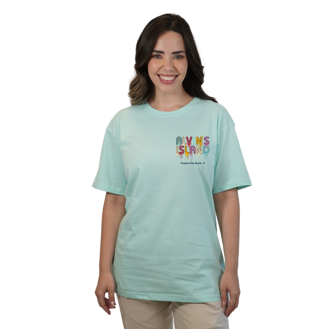 Panama City Beach Combed Cotton Women T-Shirt with a Alvin's island  Drip  Painting Design Style CC1000