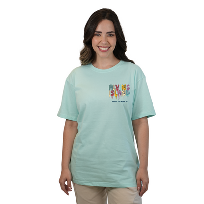 Panama City Beach Combed Cotton Women T-Shirt with a Alvin's island  Drip  Painting Design Style CC1000