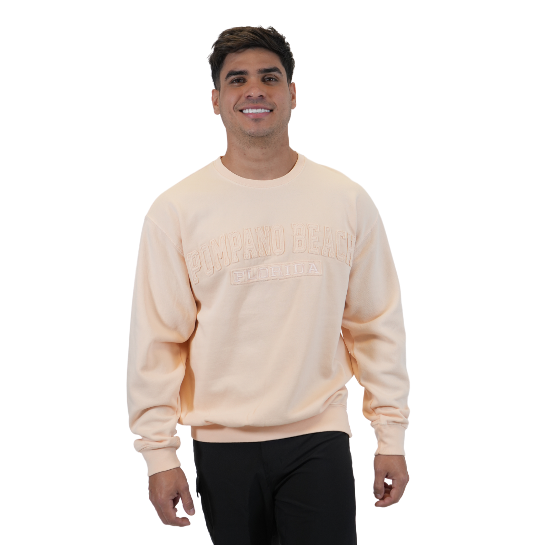 Pompano beach Fl, Garment Dye Crewneck W/ City Name Applique Style AP350