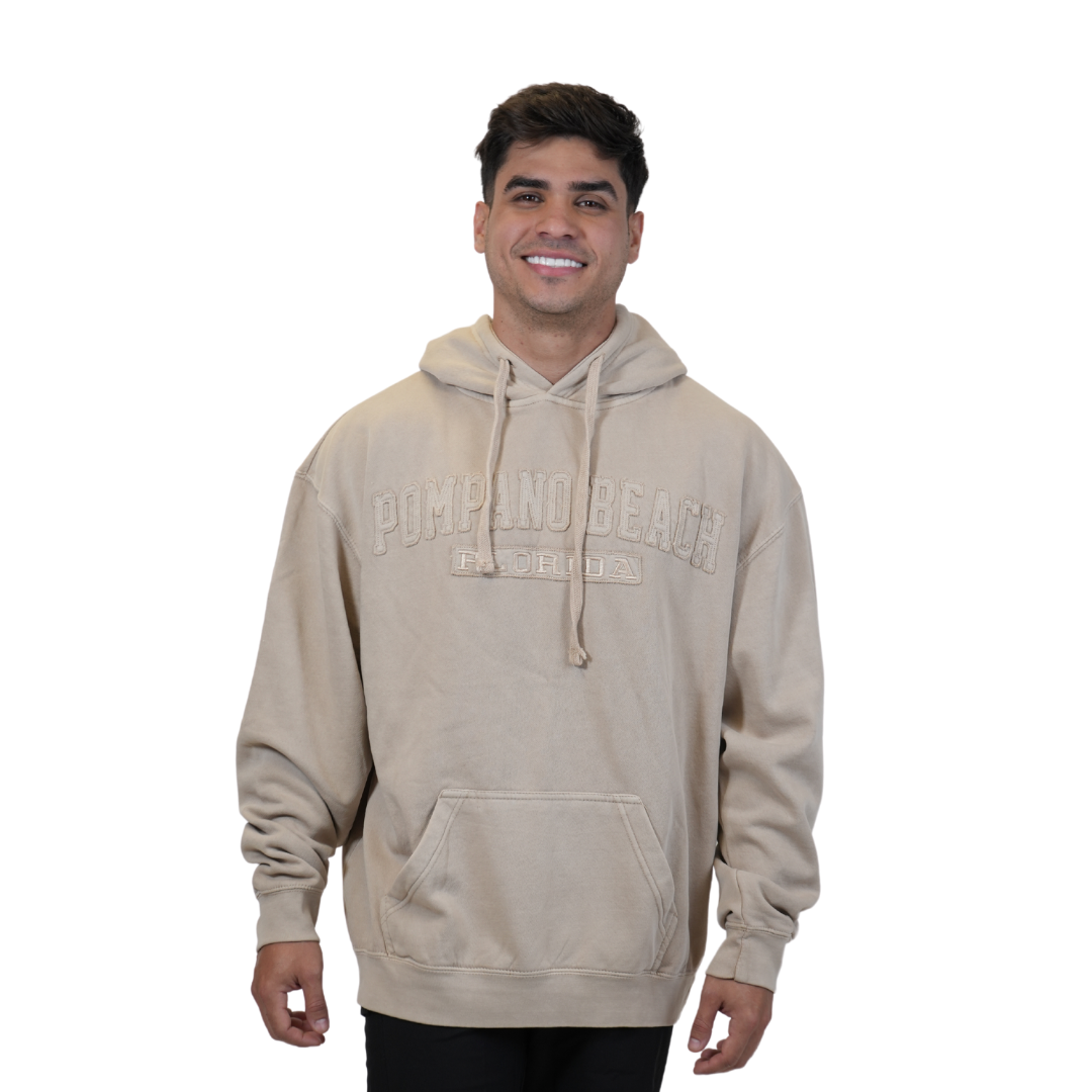 Pompano Beach Fl, Garment Dye Hoodie W/ City Name Applique Style AP450