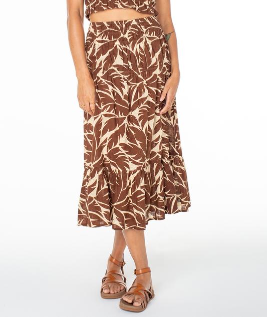 Roxy Malia Midi Skirt Skirts Roxy Parchment Palm XS
