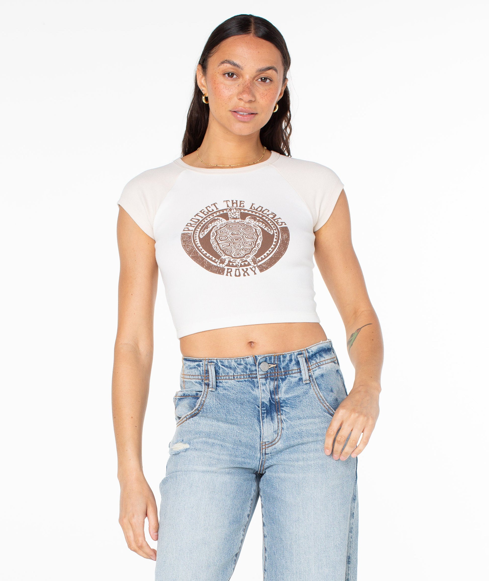 Roxy Protect The Locals Cropped Baby Tee T-SHIRT Roxy Parchment Protect The Locals S
