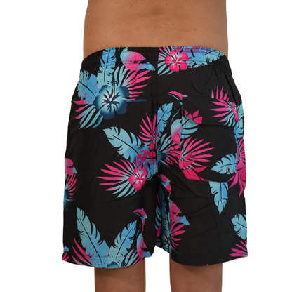 Mens Swim Trunks Hibiscus Black Style Sm-0418