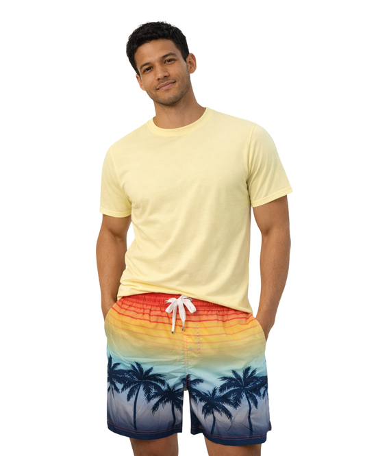 Mens Swim Trunks  Stripes Palm Trees Style Sm-006