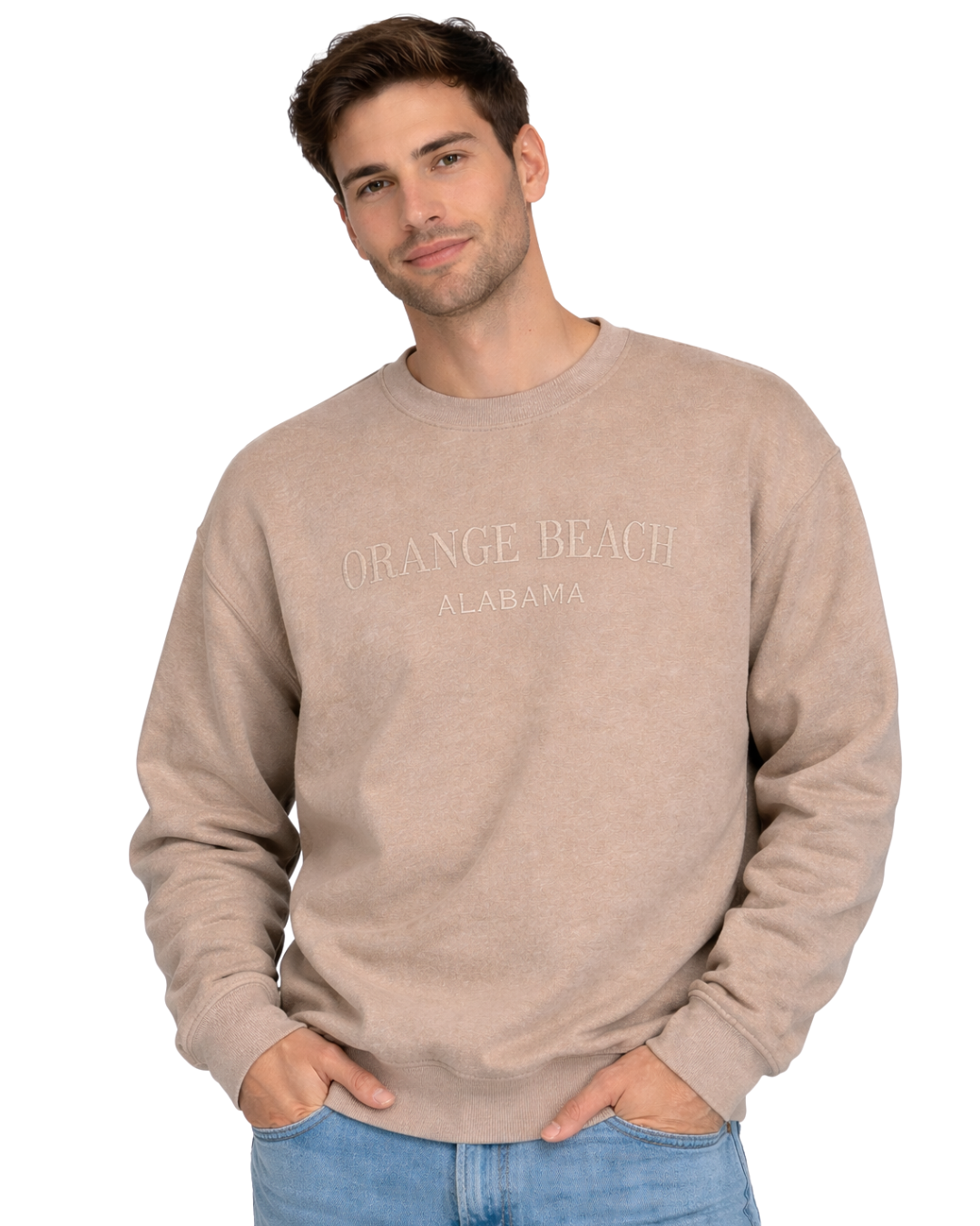Orange Beach, AL Nantucket Crewneck – Embroidered City Name Appliqué (Style AP267AI) crewneck alvinsisland.com Sand S