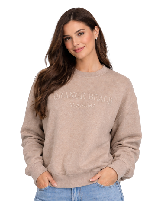 Orange Beach, AL Women Nantucket Crewneck Embroidered City Name Appliqué (Style AP267AI) crewneck alvinsisland.com Sand S