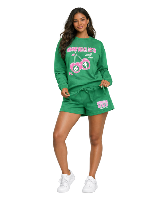 Miramar Beach, Fl Cherry (Crewneck&Short) Set (Two Piece) Clothing alvinsisland.com Green S