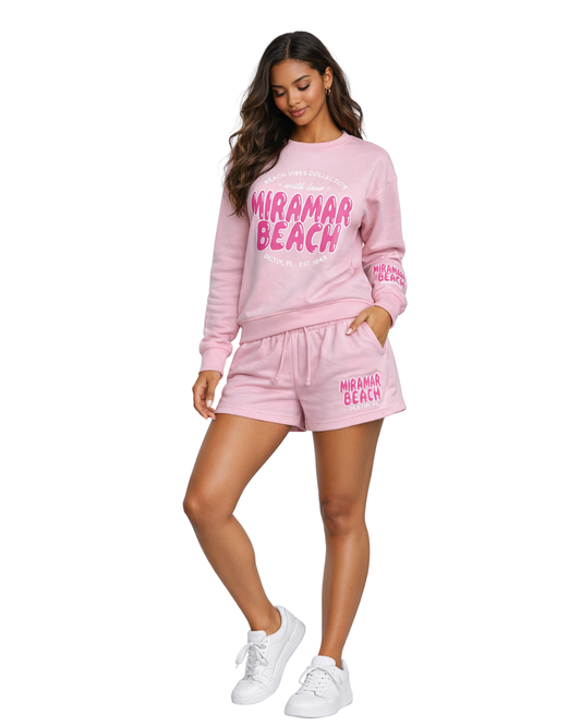 Miramar Beach, City Name (Crewneck&Short) Set (Two Piece) Clothing alvinsisland.com Lt.Pink S