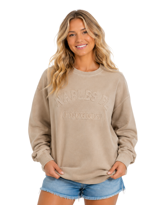 Naples Fl, Garment Dye Crewneck W/ City Name Applique Style AP350