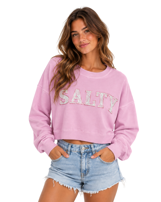 French Terry Garment Wash Cropped Crewneck Sweater crewneck alvinsisland.com Pink L