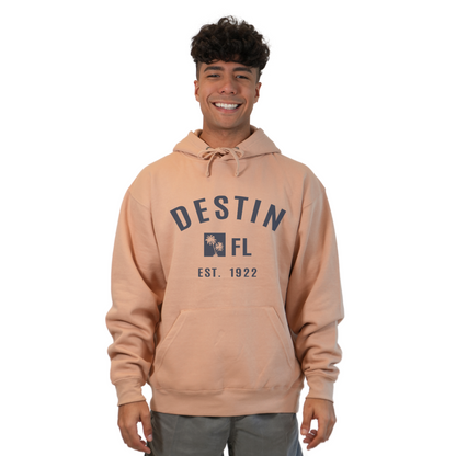 Destin Florida Pullover Hoodie men with Big Front Destin Est 1922 Two Palm Trees FL Design Style 252