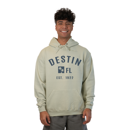 Destin Florida Pullover Hoodie men with Big Front Destin Est 1922 Two Palm Trees FL Design Style 252