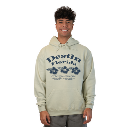 Destin Florida Pullover Hoodie Men with Big Front 3 Hibiscus Design Style 252