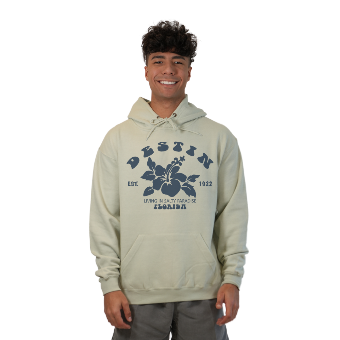 Destin Florida Pullover Hoodie Men with Big Front Hibiscus Flower Design Style 252